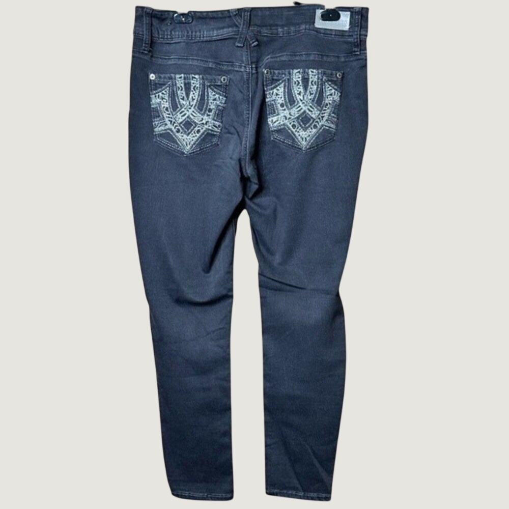Y2K Embroidered Skinny Jeans YOUTH 17/18 Black Denim High Waisted Pant Hydraulic